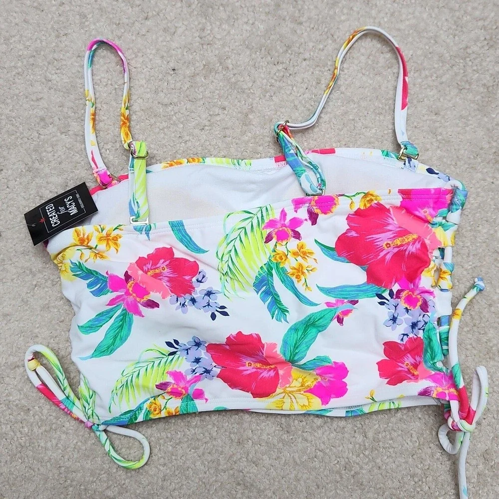Salt + Cove Floral Swim Top Adjustable Straps Side Lace Up‎ Cami White Size S